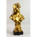 ANTON NELSON (1880-1910) FRENCH A 19TH CENTURY GILT BRONZE BUST OF A YOUNG LADY, signed and