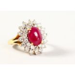 A VERY GOOD 18CT GOLD, DIAMOND AND RUBY CLUSTER RING.