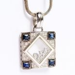 A SUPERB 14CT WHITE GOLD, DIAMOND AND SAPPHIRE PENDANT NECKLACE.