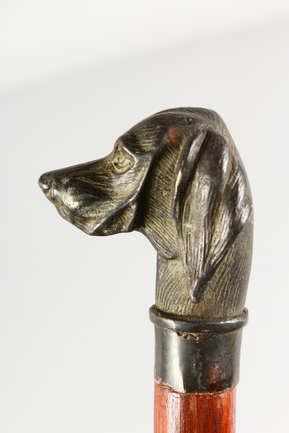 A GOOD WOODEN WALKING STICK with metal handle, head of a dog. - Image 3 of 8