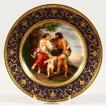 A SUPERB 19TH CENTURY VIENNA CIRCULAR PLATE, "MELEAGER UND ATALANTA". Beehive mark in blue. 9.5ins