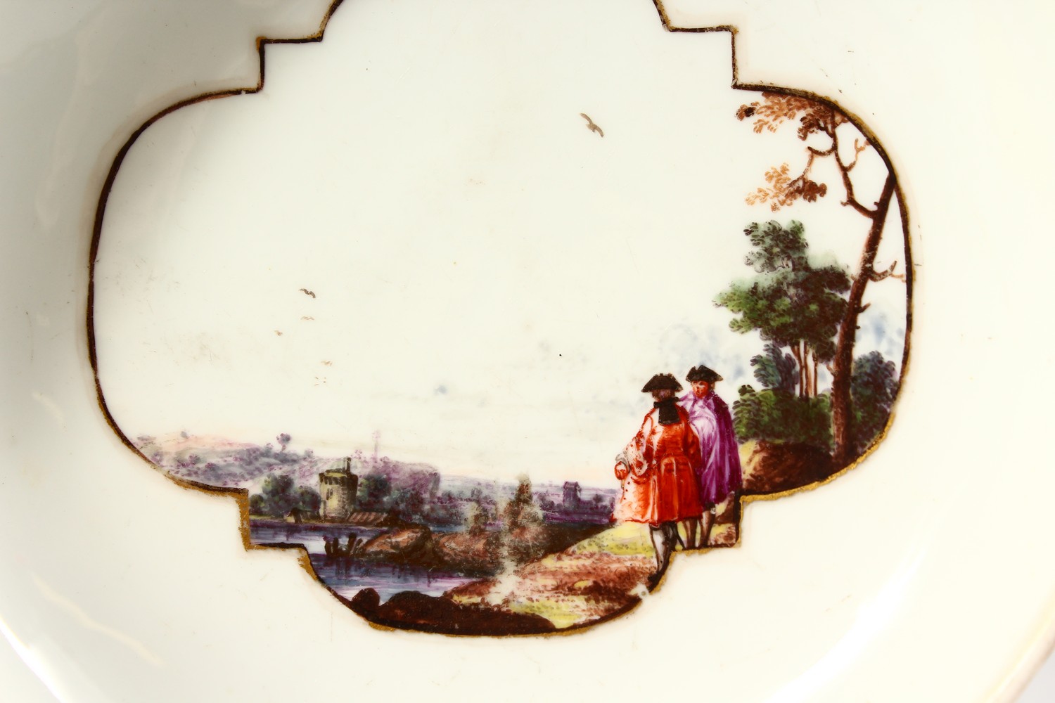 A SUPERB 18TH CENTURY MEISSEN CUP AND SAUCER, with yellow ground, the cup painted with two landscape - Image 2 of 13