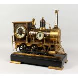 AN UNUSUAL CLOCK, BAROMETER AND THERMOMETER, modelled as a steam train, with moving wheels, striking