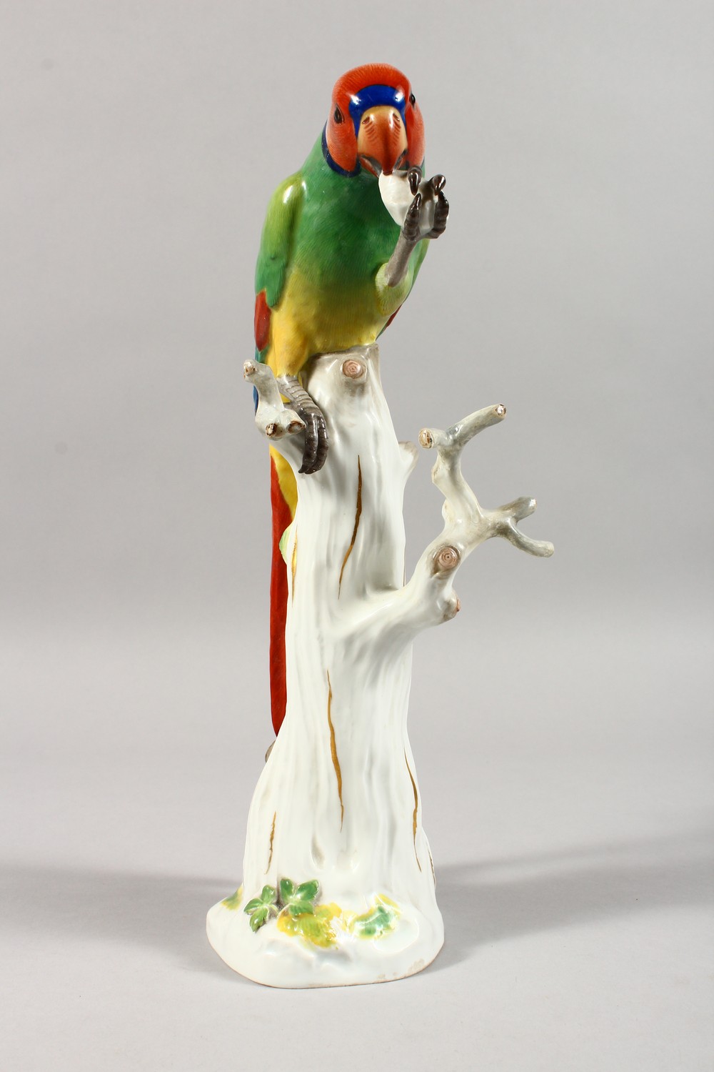 A VERY GOOD MATCHED PAIR OF 19TH CENTURY MEISSEN PORCELAIN PARAKEETS, brilliant colours, standing on - Image 14 of 20