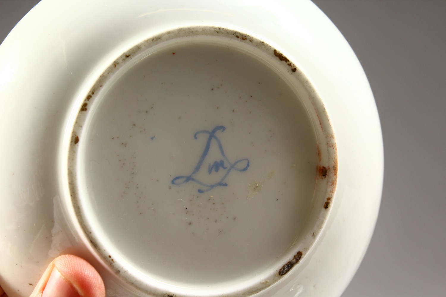 A GOOD 19TH CENTURY SEVRES COFFEE CAN AND SAUCER, blue crosshatch decoration with a laurel wreath. - Image 11 of 11