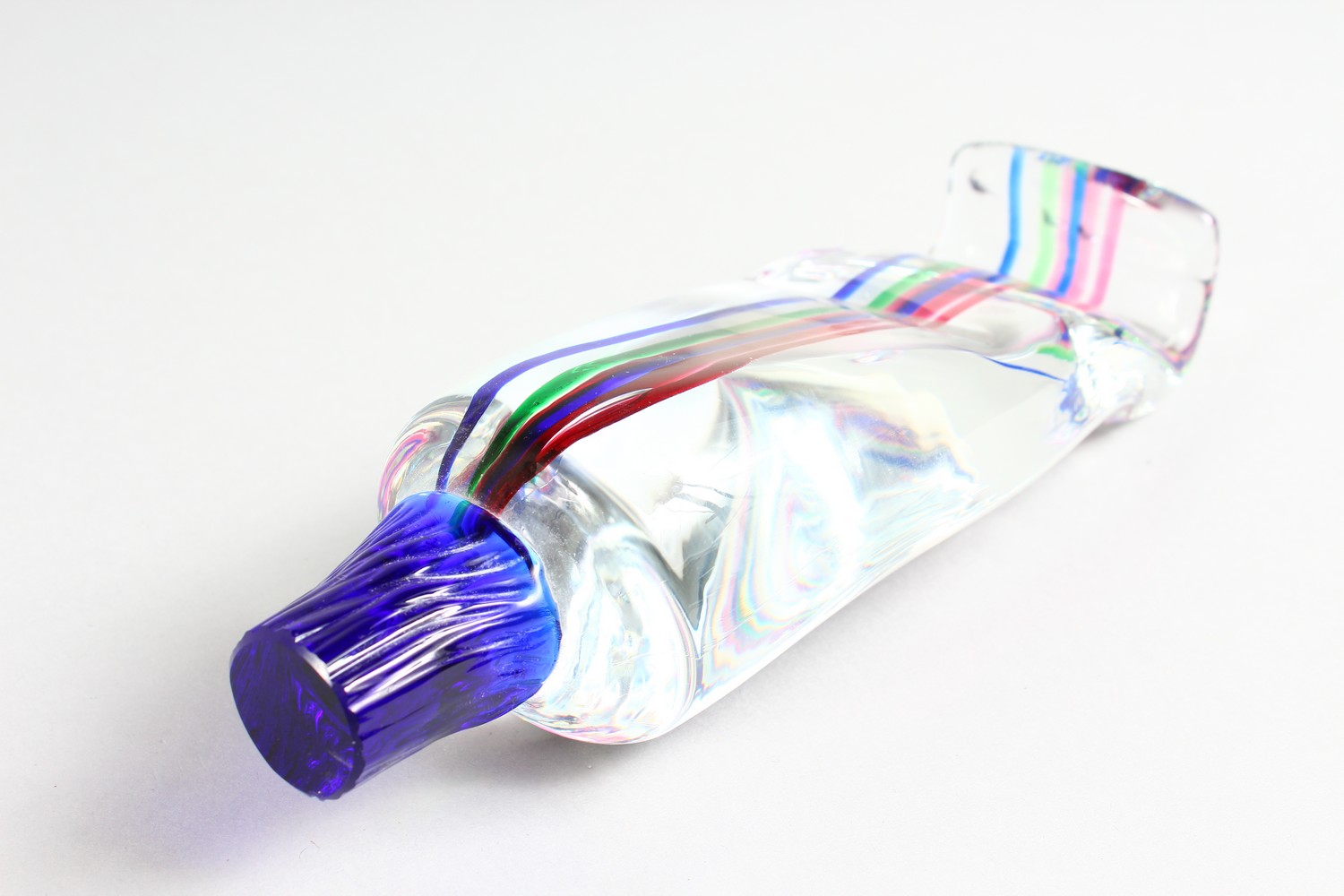 A MULTI-COLOURED STRIPED GLASS TOOTHPASTE TUBE. 8ins long. - Image 2 of 5