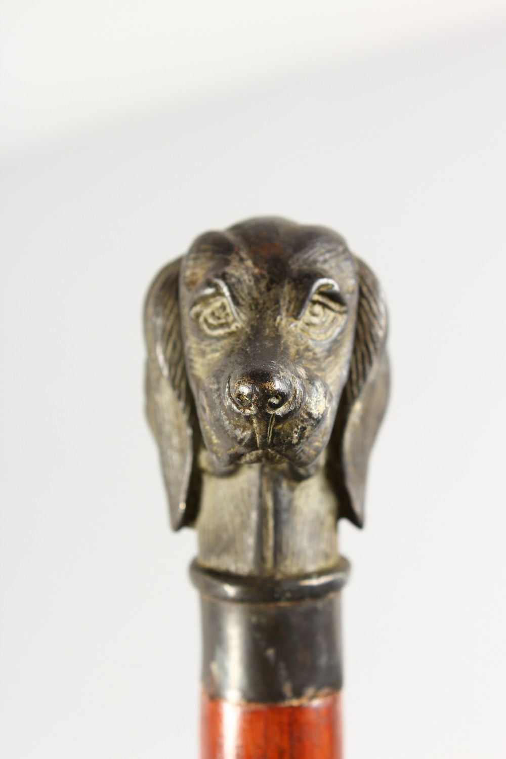 A GOOD WOODEN WALKING STICK with metal handle, head of a dog. - Image 2 of 8