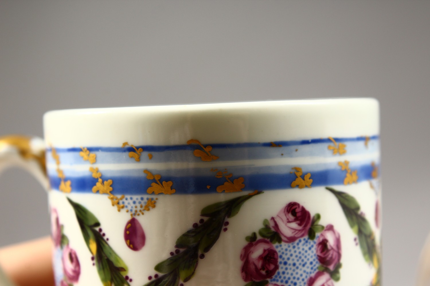 A GOOD 19TH CENTURY SEVRES COFFEE CAN AND SAUCER, painted with roses. Sevres mark and Initial C.C. - Image 5 of 10
