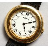 A ROY KING SILVER WRISTWATCH with leather strap.
