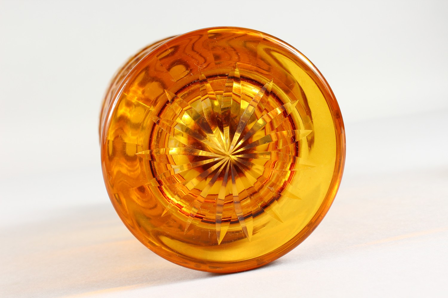 A BOHEMIAN AMBER ENGRAVED SCENT BOTTLE AND STOPPER, with silver band. 10ins high. - Image 15 of 15
