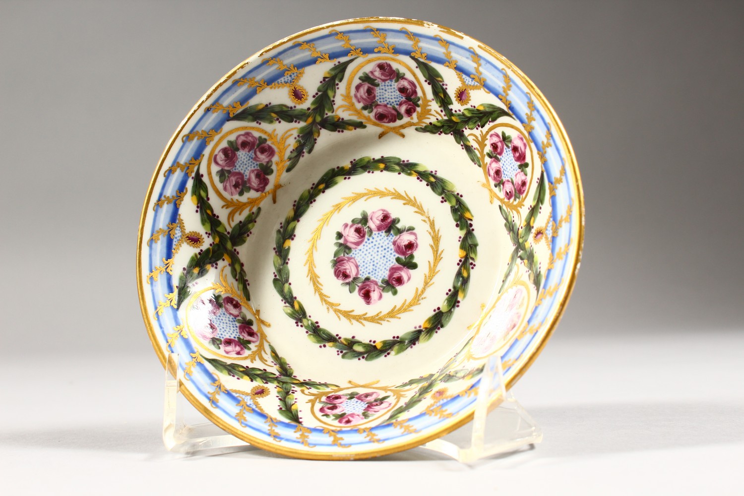 A GOOD 19TH CENTURY SEVRES COFFEE CAN AND SAUCER, painted with roses. Sevres mark and Initial C.C. - Image 8 of 10