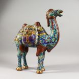 A LARGE CHINESE CLOISONNE MODEL OF A CAMEL. 18ins high.