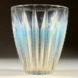 A LALIQUE BLUE TINTED VASE "CHAMOIX". Etched R. Lalique, France. 14.5cm high.