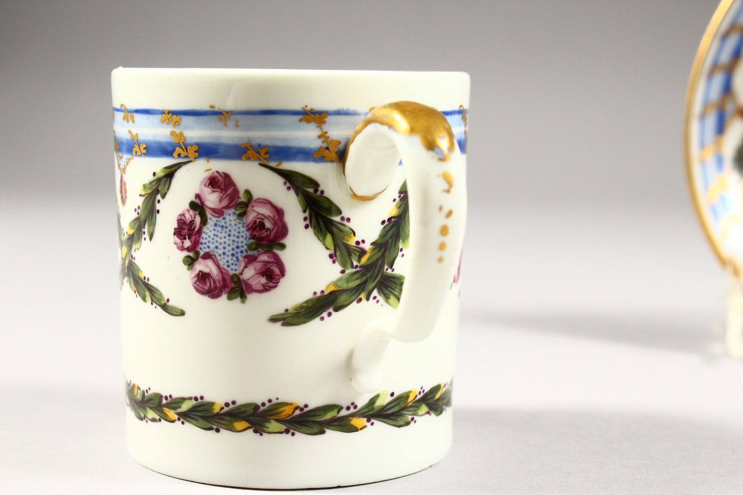 A GOOD 19TH CENTURY SEVRES COFFEE CAN AND SAUCER, painted with roses. Sevres mark and Initial C.C. - Image 3 of 10