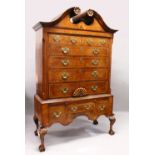 A PHILADELPHIA STYLE WALNUT CHEST ON STAND, EARLY 20TH CENTURY, with swan neck pediments, two
