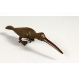 A JAPANESE BRONZE MODEL OF A BIRD. 5.5ins long.