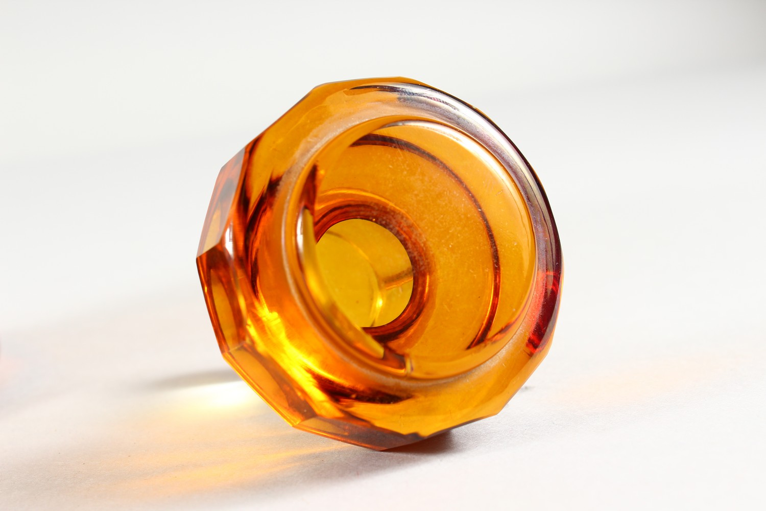 A BOHEMIAN AMBER ENGRAVED SCENT BOTTLE AND STOPPER, with silver band. 10ins high. - Image 12 of 15