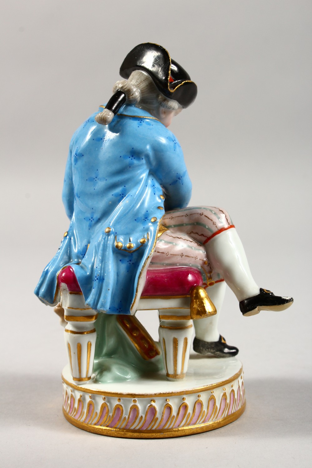 A 19TH CENTURY MEISSEN PORCELAIN FIGURE OF A BOY, seated on a stool holding a gun, dog by his - Image 3 of 13