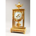 A VERY GOOD LOUIS XVITH BRONZE, ORMOLU AND WHITE MARBLE FOUR GLASS CLOCK with eight day movement,