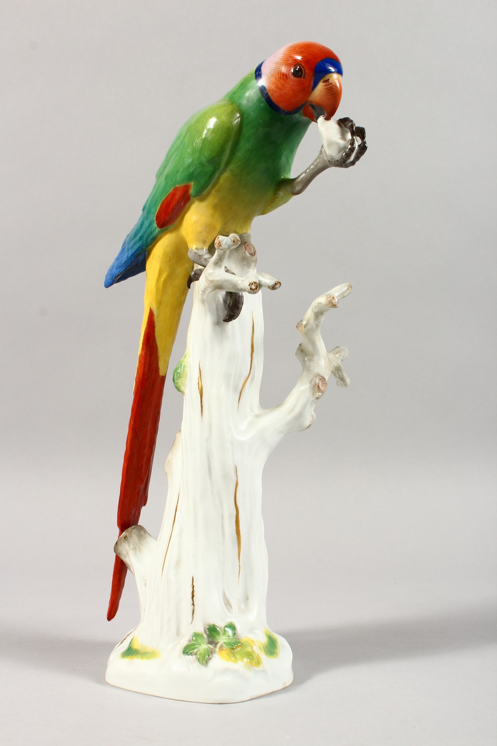 A VERY GOOD MATCHED PAIR OF 19TH CENTURY MEISSEN PORCELAIN PARAKEETS, brilliant colours, standing on - Image 11 of 20