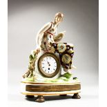 A GOOD 19TH CENTURY PORCELAIN CLOCK with watch movement, the case with a classical female figure.