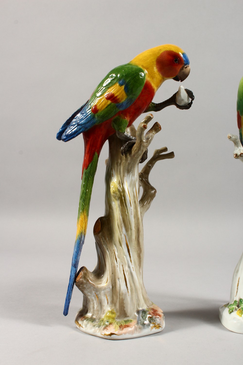 A VERY GOOD MATCHED PAIR OF 19TH CENTURY MEISSEN PORCELAIN PARAKEETS, brilliant colours, standing on - Image 3 of 20