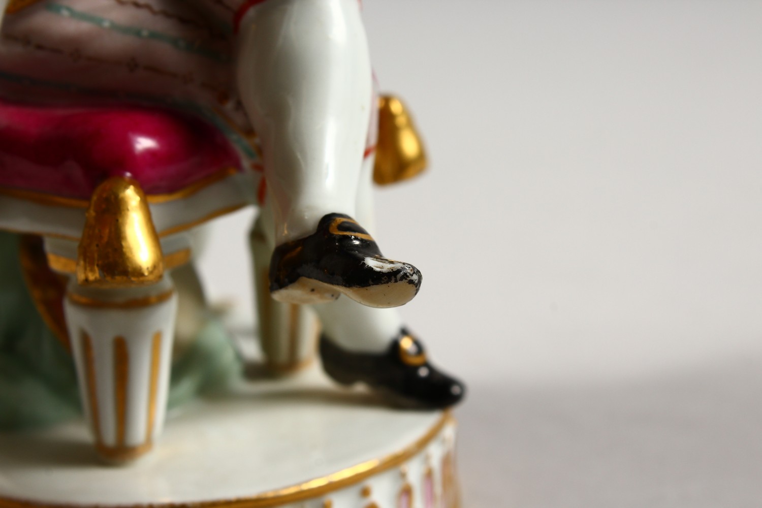 A 19TH CENTURY MEISSEN PORCELAIN FIGURE OF A BOY, seated on a stool holding a gun, dog by his - Image 5 of 13