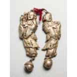 TWO CHINESE FIGURAL RATTLES. 3.5ins high.