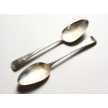 A PAIR OF GEORGE III OLD ENGLISH PATTERN TABLESPOONS. London 1802. CB TB.