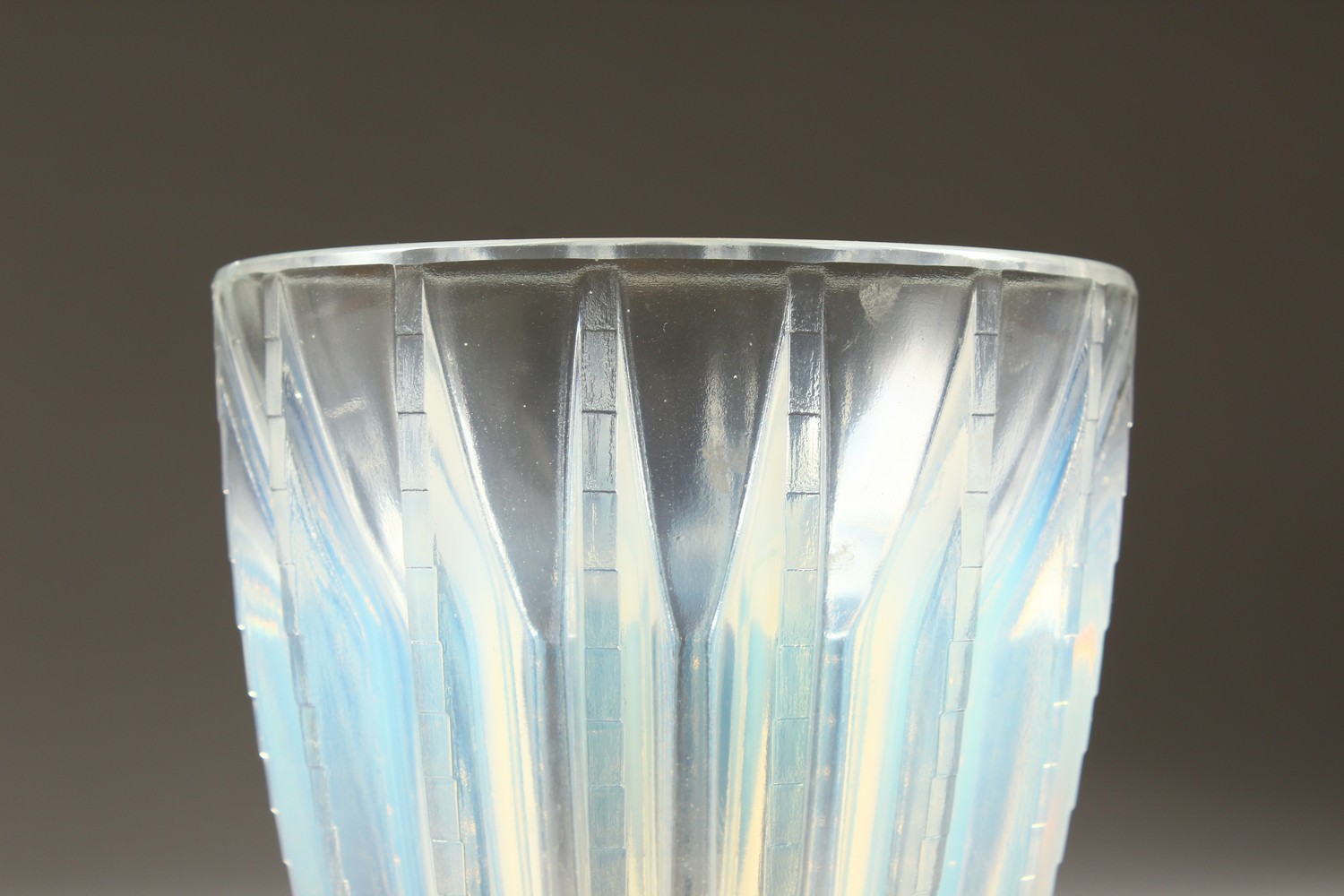 A LALIQUE BLUE TINTED VASE "CHAMOIX". Etched R. Lalique, France. 14.5cm high. - Image 2 of 7