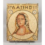 A LARGE RUSSIAN MOSAIC STYLE ICON/PANEL, depicting a female bust. 23.5ins x 20ins.