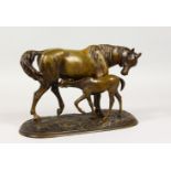 C. FRATIN (1800-1864) FRENCH A bronze mare and foal. Signed FRATIN. 10ins long x 7ins high.