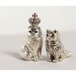 TWO NOVELTY SILVER CATS. 1.5ins high.