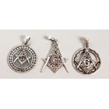 THREE NOVELTY SILVER MASONIC FOB PENDANTS.