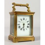 A 19TH CENTURY FRENCH BRASS TIMEPIECE CARRIAGE CLOCK. 4ins high.
