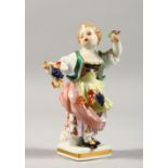 A 19TH CENTURY MEISSEN PORCELAIN FIGURE OF A YOUNG GIRL, carrying grapes. Cross swords mark in blue.