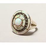 A SILVER ART DECO DESIGN OPAL RING.