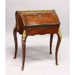 A GOOD LOUIS XVI DESIGN KINGWOOD, ROSEWOOD AND ORMOLU PARQUETRY BUREAU DE DAME, with galleried