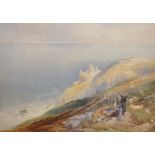 Thomas Miles Richardson (1813-1890) British. 'Resting on the Cliff Side', with Figures, a Dog and