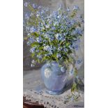 Alexandre Averine (1952- ) Russian. Still Life of Flowers in a Blue Vase, Oil on Canvas, Signed in