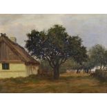 20th Century German School. "Hesselberg", a Garden Scene with a Cottage, Oil on Canvas, Signed