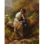 Jane Maria Bowkett (1839-1891) British. 'Delight', a Country Girl at Rest, holding a Sheaf of
