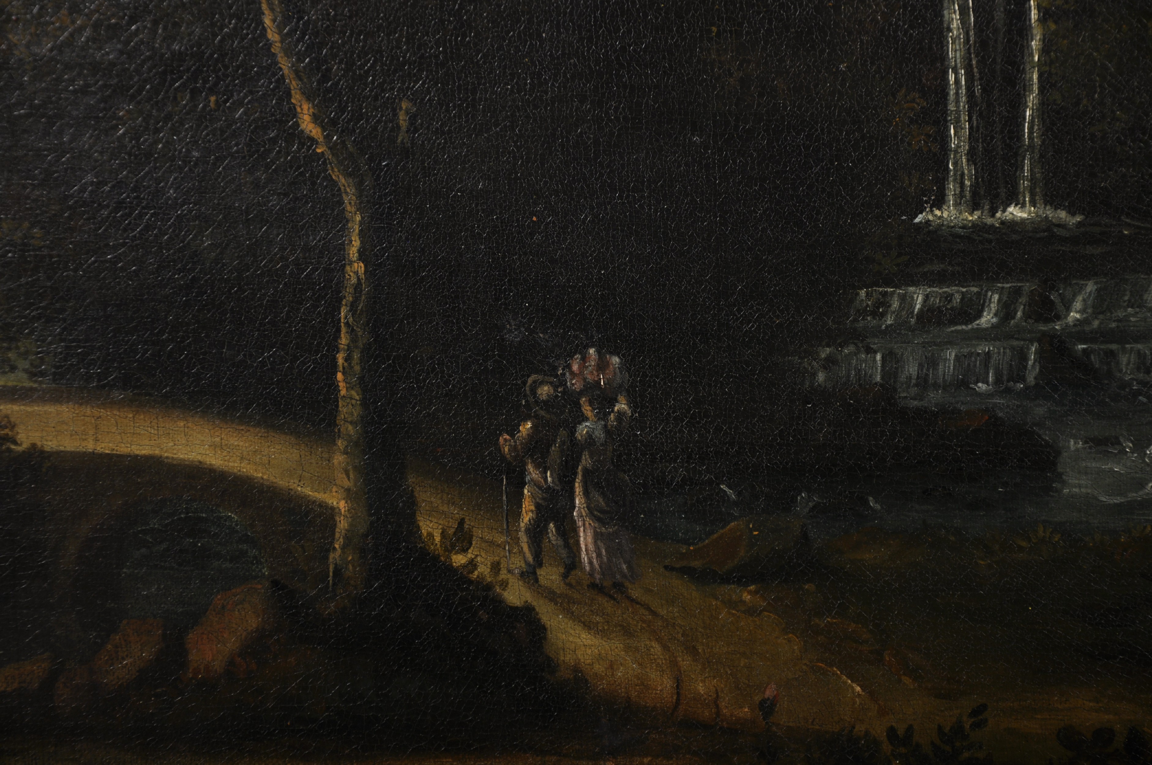 18th Century Dutch School. Figures resting on a Path, with a Waterfall in Woods behind, and a Castle - Image 4 of 5