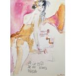 Hugo Pratt (1927-1995) Italian/British. A Semi Naked Lady near a Gramophone Player, Watercolour,