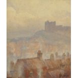 John Ernest Aitken (1881-1957) British. "Richmond Castle", a Rooftop View, Watercolour, Signed,