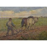 Axel Hanlin (Early 20th Century) European. A Plough Team, Oil on Canvas, Indistinctly Signed, 18.25"