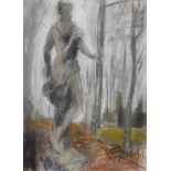 20th Century South African. Study of a Statue in a Parkland Scene, Pastel, Inscribed on a label on