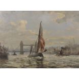 Robin Goodwin (1909-1997) British. "The Arrow, Thames Sailing Barge, leaving the Pool of London