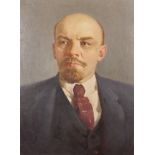 20th Century Russian School. A Bust Portrait of Lenin, Oil on Canvas, Unframed, 31" x 23".