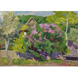 Mikhail Aleksandrovich Kokine (1921-2009) Russian. Spring Blossom over a Garden Wall, Oil on